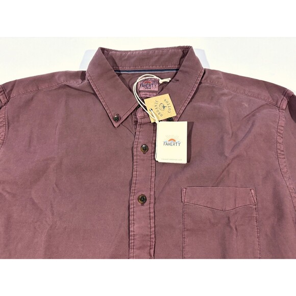 Faherty Mens Sunwashed Stretch Oxford 2.0 Shirt Long Sleeve Burgundy Sz XL NWT - Picture 3 of 12
